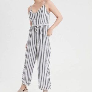 AEO Striped Jumpsuit - Navy Size XS